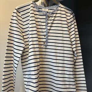 J. Crew Long Sleeve striped henley Shirt stripe chambray trim